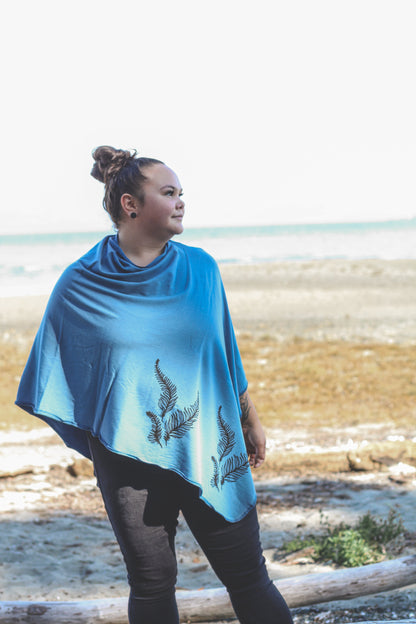 Stellar Blue Poncho with Fern Print