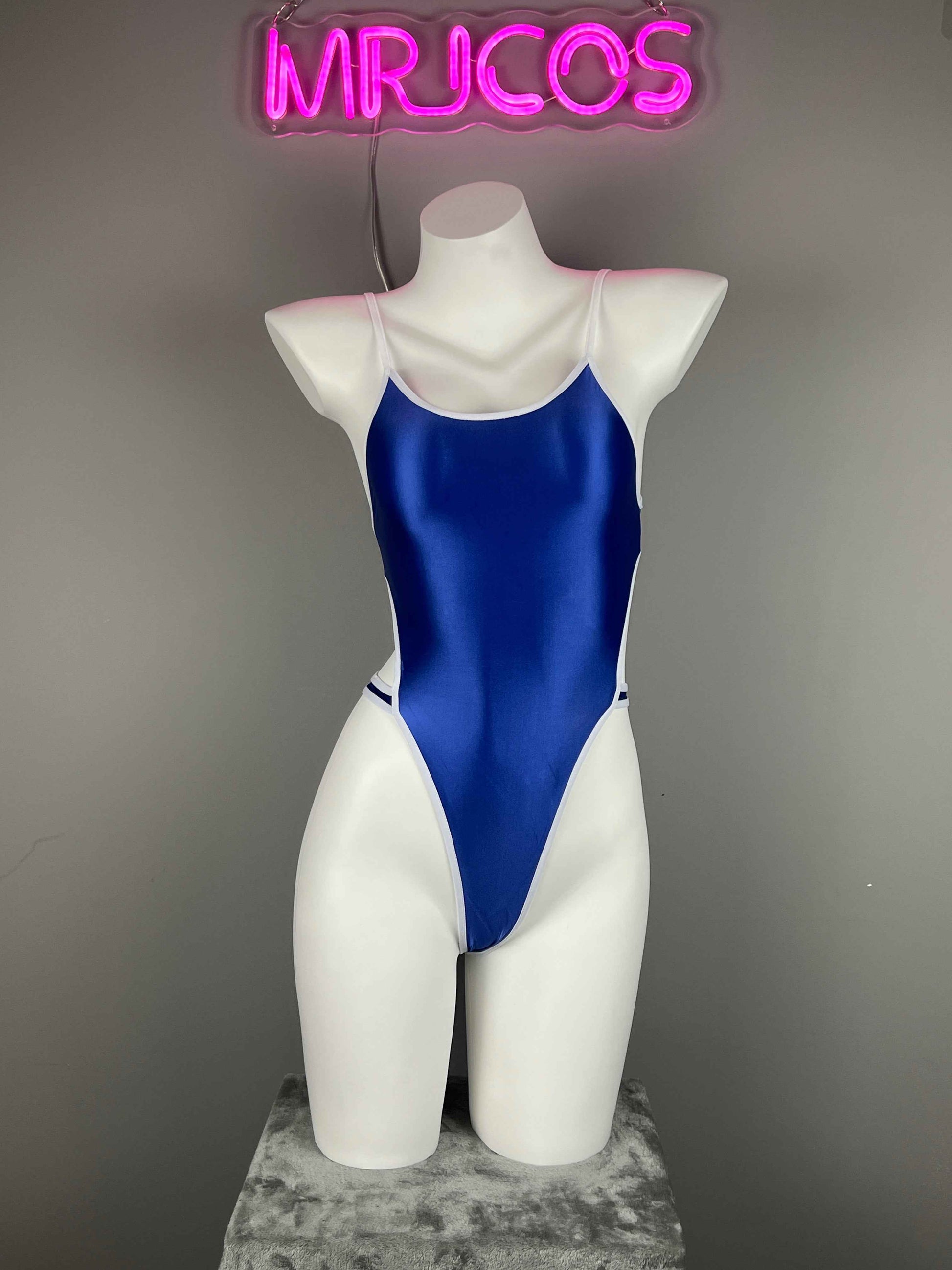 Women's High-Cut One-Piece Satin Spandex BodySuit Swimsuit with Side Cutouts
