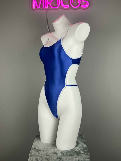 Women's High-Cut One-Piece Satin Spandex BodySuit Swimsuit with Side Cutouts