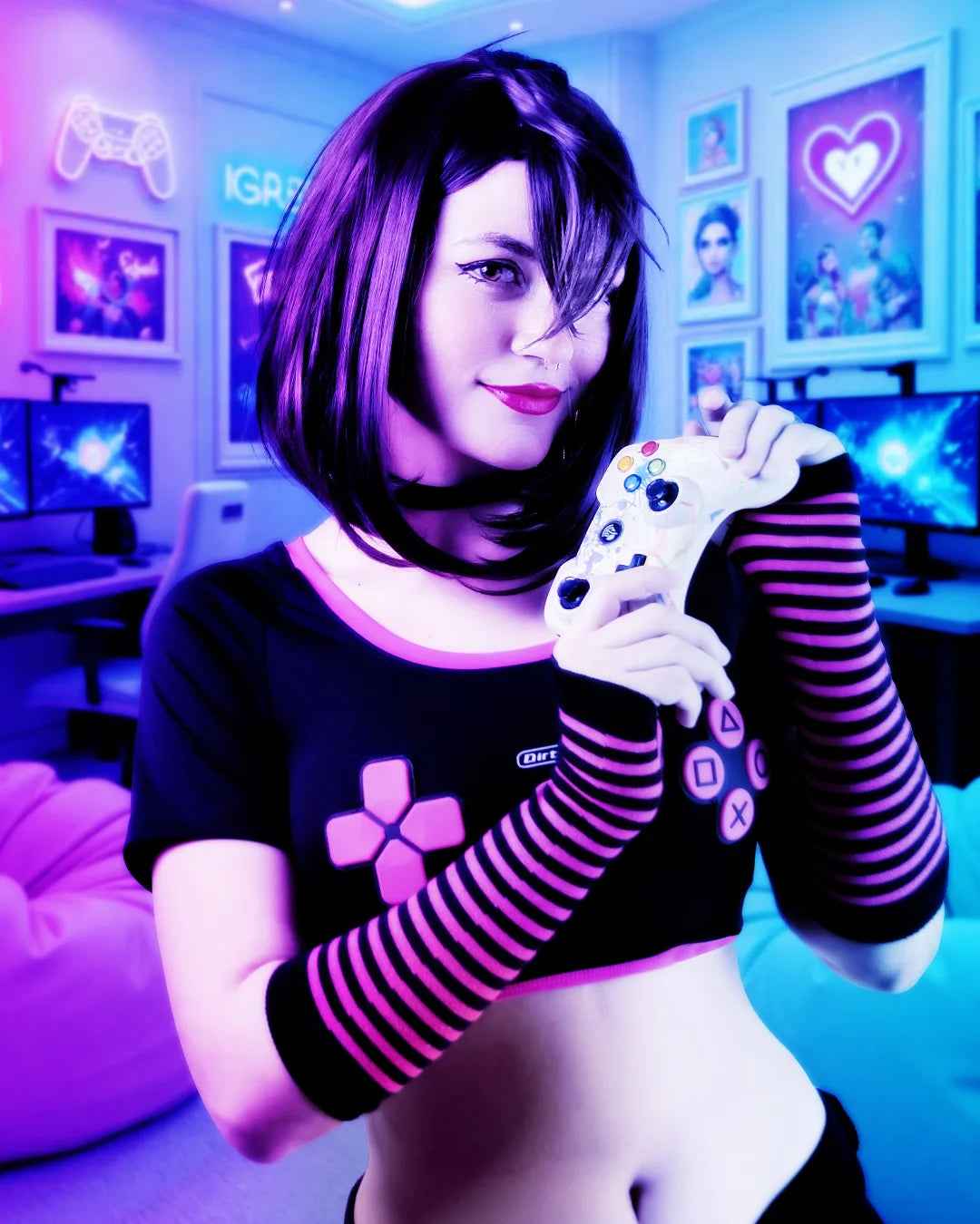 Anime eSports Gaming Style Crop Top with Low Rise Shorts Cosplay Costume Set