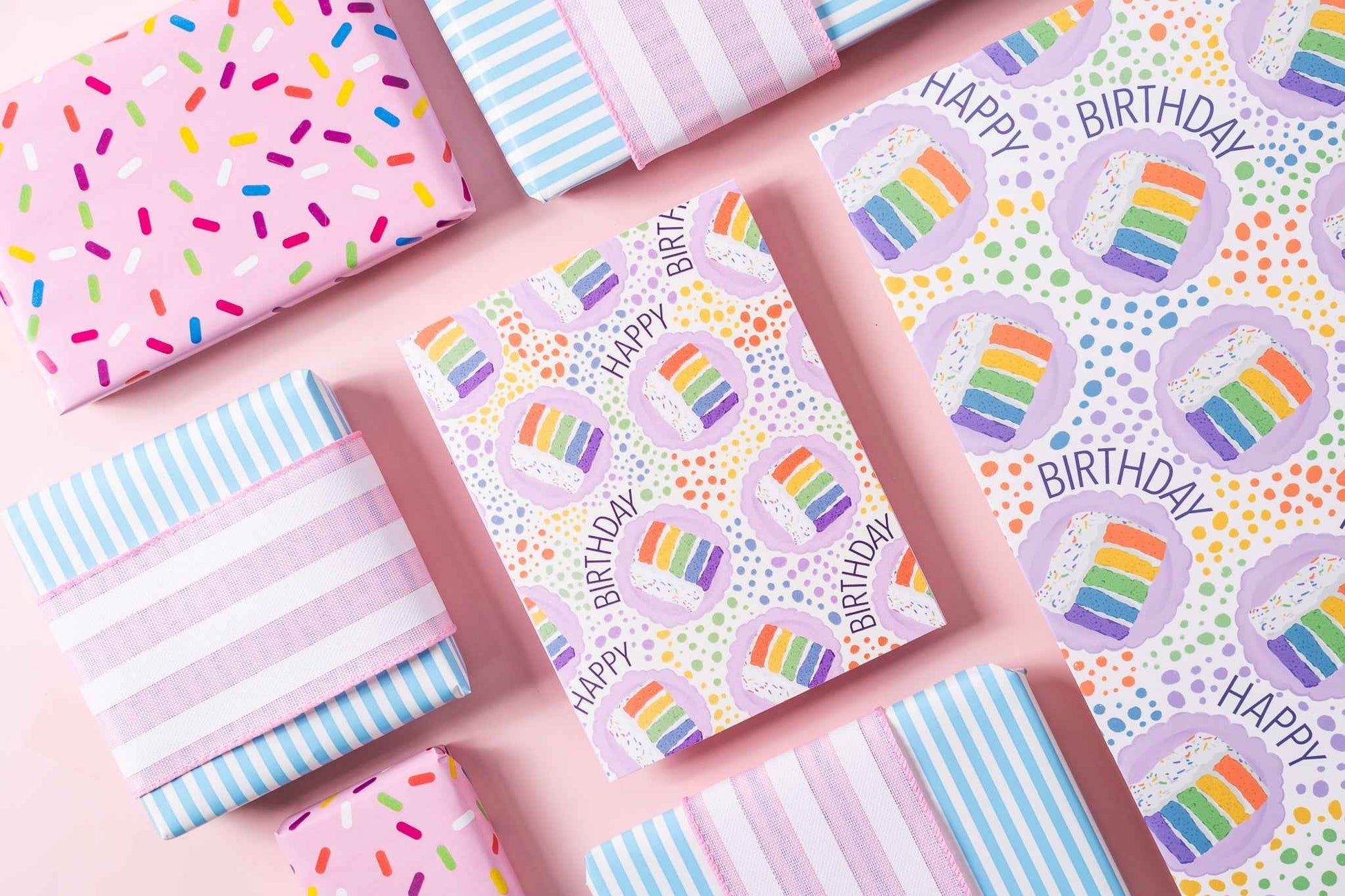 Happy Birthday Rainbow Cake Pattern - Greeting Card