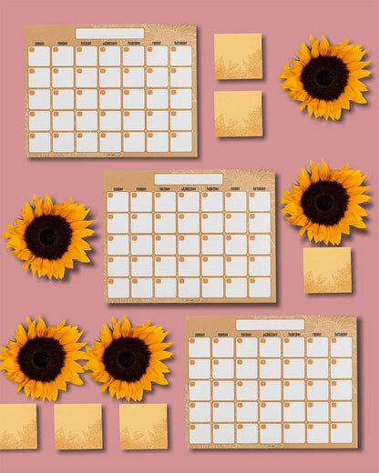 Golden Sunflower Monthly Planner - 15 Pages
