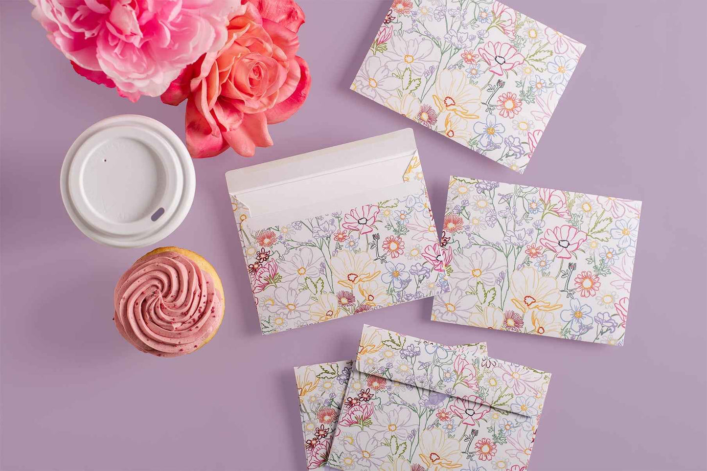 Rainbow Floral Pattern Envelope - 5 Pack