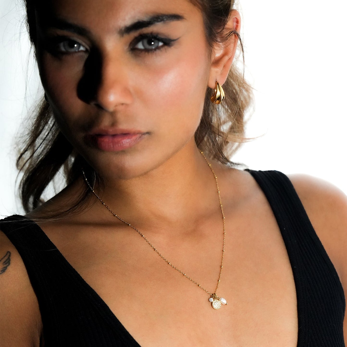 KAAMIL Gold: Retro Art Deco Charms Necklace with a Beaded Chain