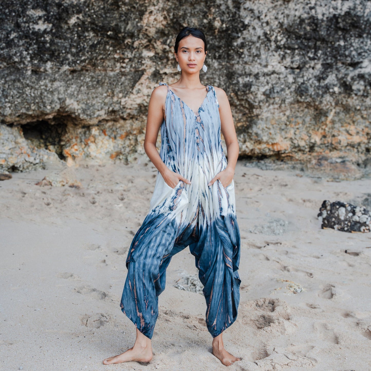 Tie Dye Lapis Ombre Romper - Grey & Cream