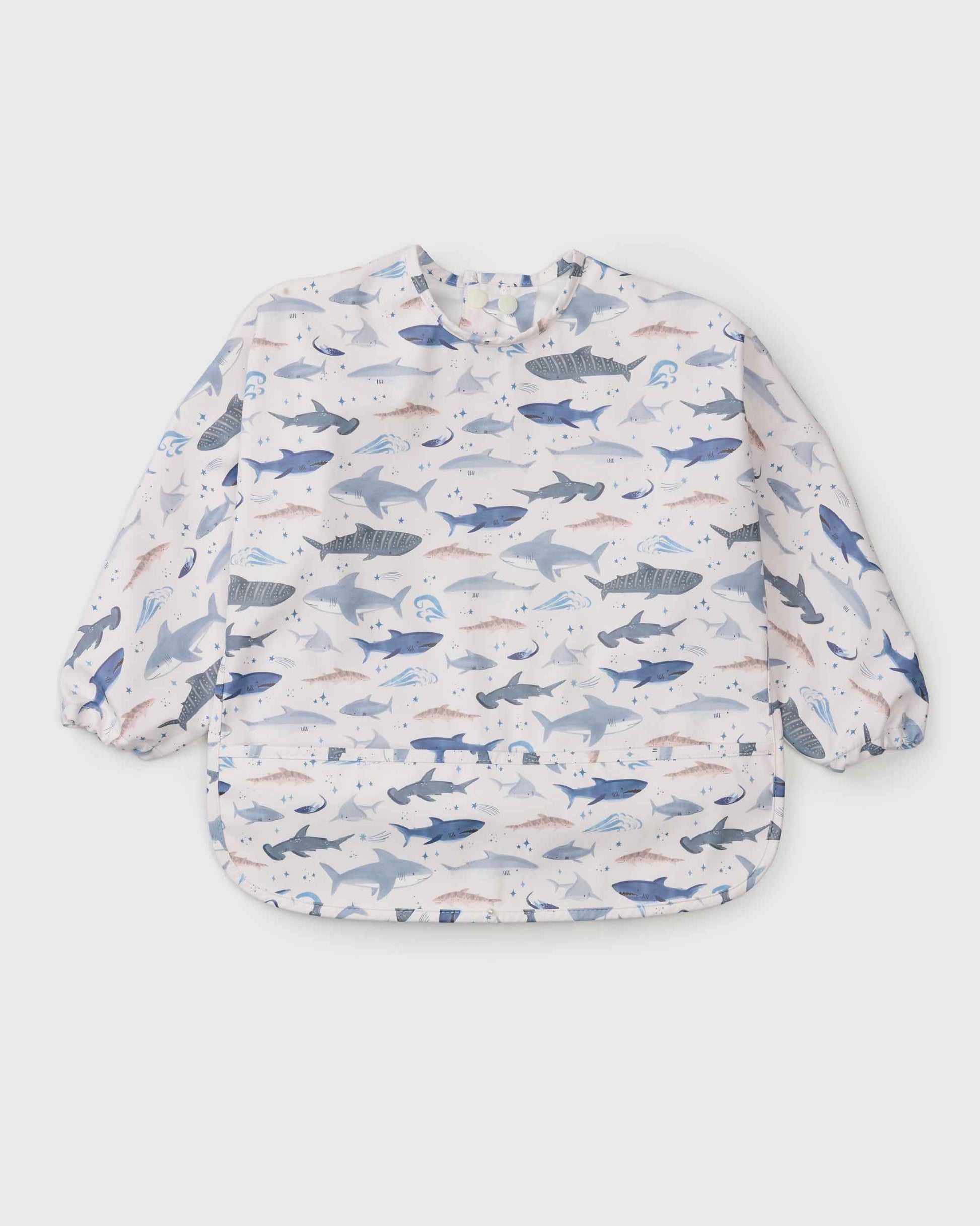 Long Sleeve Bib - Smiley Sharks