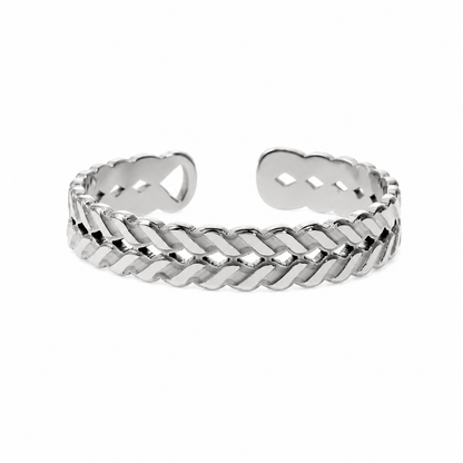 LUCAS Silver (White Gold): Double Stacked Herringbone Design Textured Ring