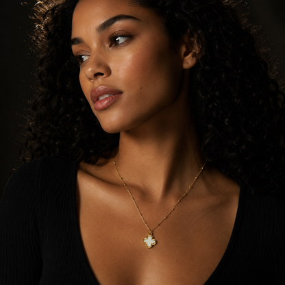 LULLA Gold: Natural Shell Clover Pendant Beaded Chain Necklace