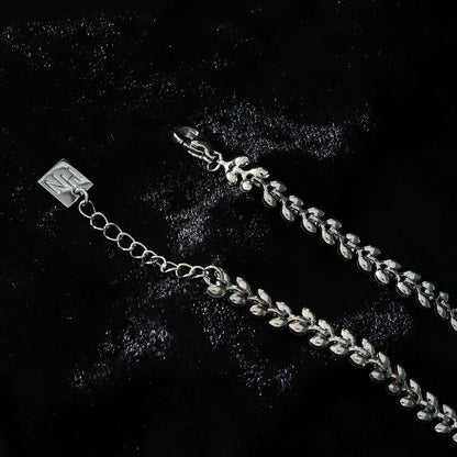 MAGDA Silver (White Gold): Leafy Patterned Bold Bracelet