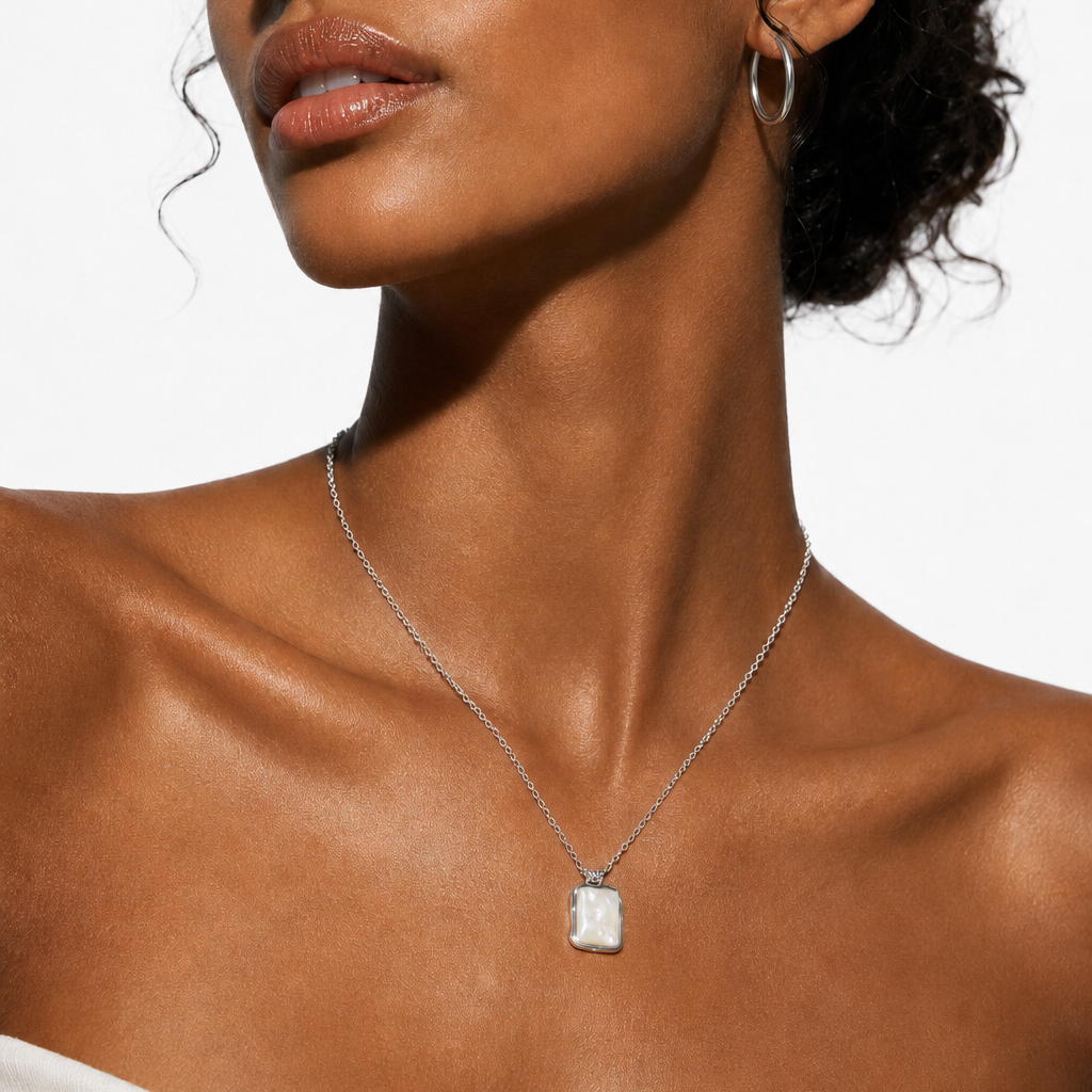 MAUI Silver: Vintage-Inspired Rectangle Shell Pendant Chain Necklace