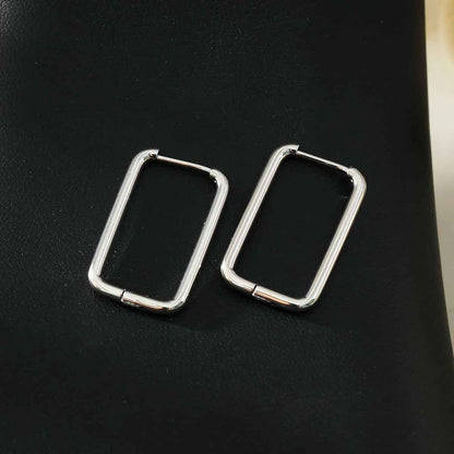 MAZUNTA Silver (White Gold): Rentangle Shaped Hoops - A Bold Twist on Classic Elegance