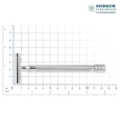 Merkur 3-Piece Ladies DE Safety Razor, Closed Comb, Knurled Extra Long Handle, Chrome, Pink Box