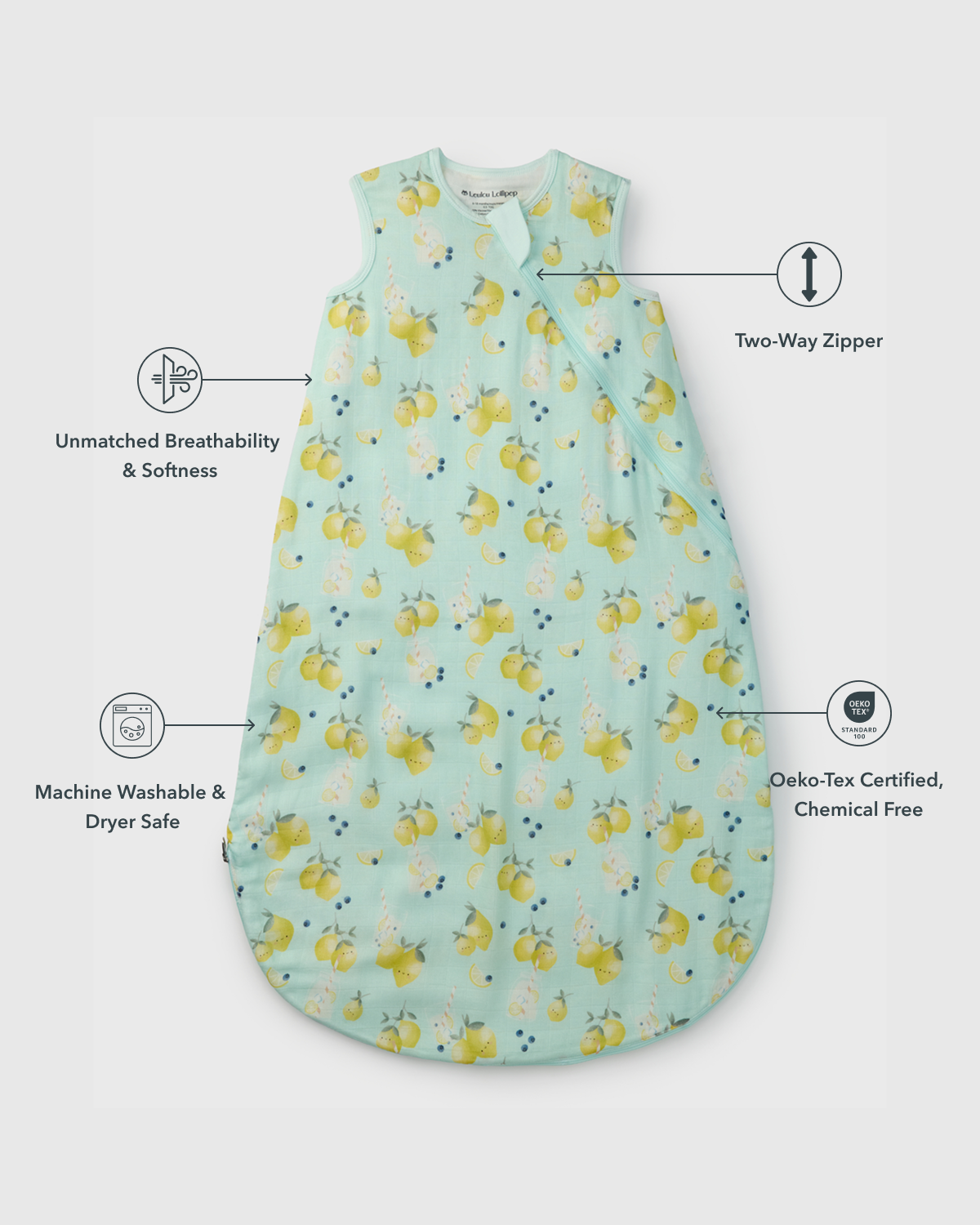 Baby Bamboo Muslin Sleep Sack 0.5 TOG - Lemon Squeezy