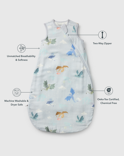 Baby Bamboo Muslin Sleep Sack 0.5 TOG - Magical Dragons