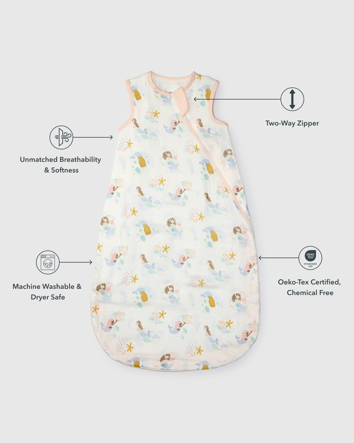 Baby Bamboo Muslin Sleep Sack 0.5 TOG - Mermaids