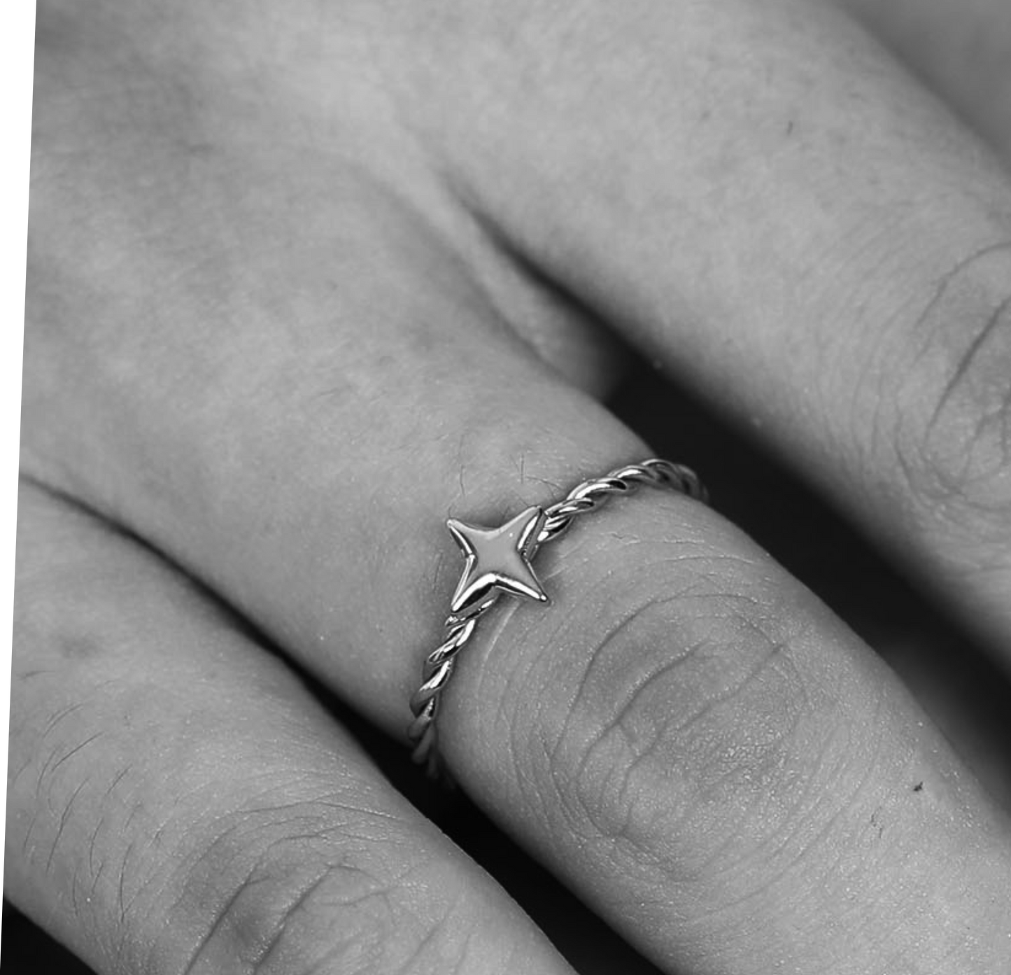 NICOLE Silver (White Gold): Textured Ring with a Four Point Star Centre Piece