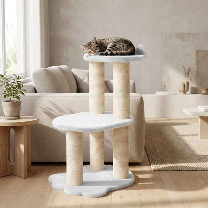 Relaxation - 2-Level Cat Tree - White Faux Fur