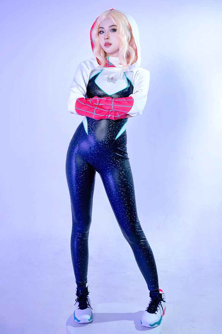 Woman Super Hero Spandex Pu Leather Cosplay Halloween Costume Bodysuit with Jacket