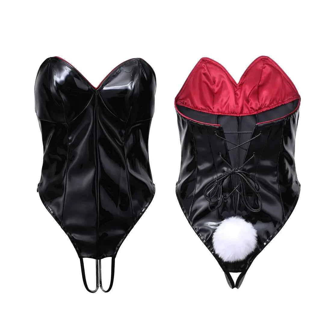 PU Leather Bound Bunny Strapless Bunny Girl Cosplay Costume Sexy Open Crotch Lingerie