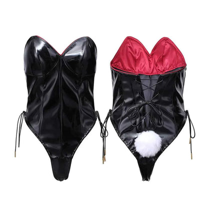 PU Leather Bound Bunny Strapless Bunny Girl Cosplay Costume Sexy Open Crotch Lingerie