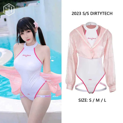 Anime Style JK One Piece Swimsuit with Jacket Spandex Racing Suit Wet Suit