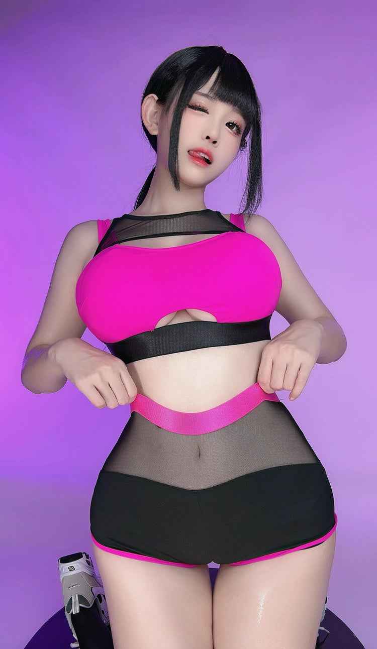 Anime Style Short Gymnastics Uniform Sheer Mesh Volleyball Sports Activewear