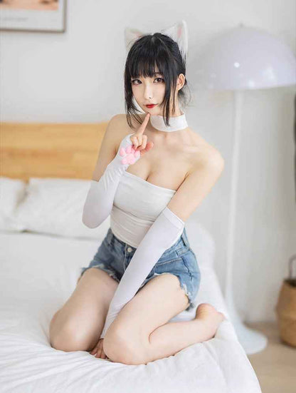 Cat Paw Sleeves with 3D Cat Paw Paddings Anime Style Velvet Cosplay Sleeves