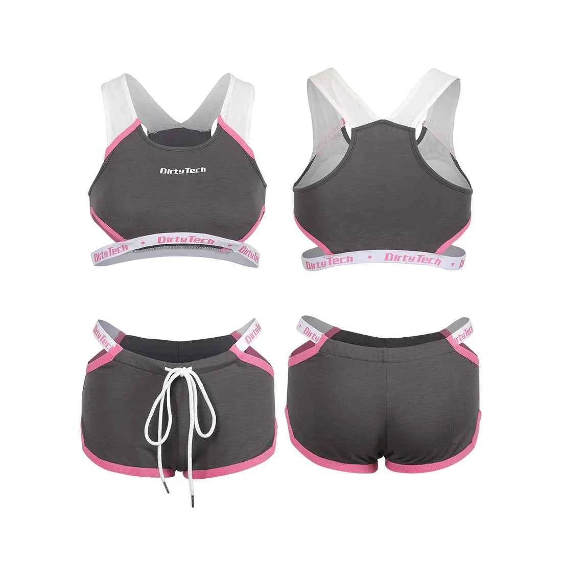 Anime Style Boxing Running Sexy Sports Activewear Set Hollow Tank Top with Shorts