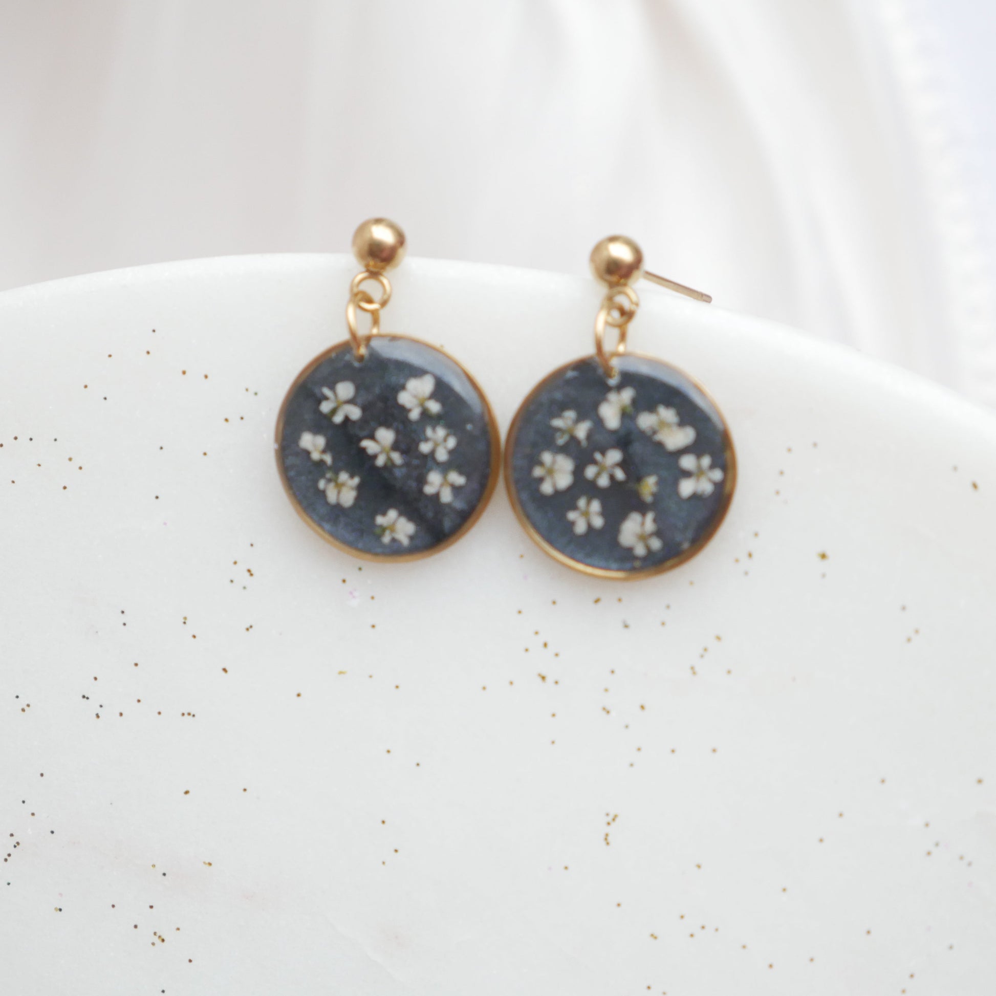 Boucles d'oreilles Céleste - fleurs de carottes- rond 16mm