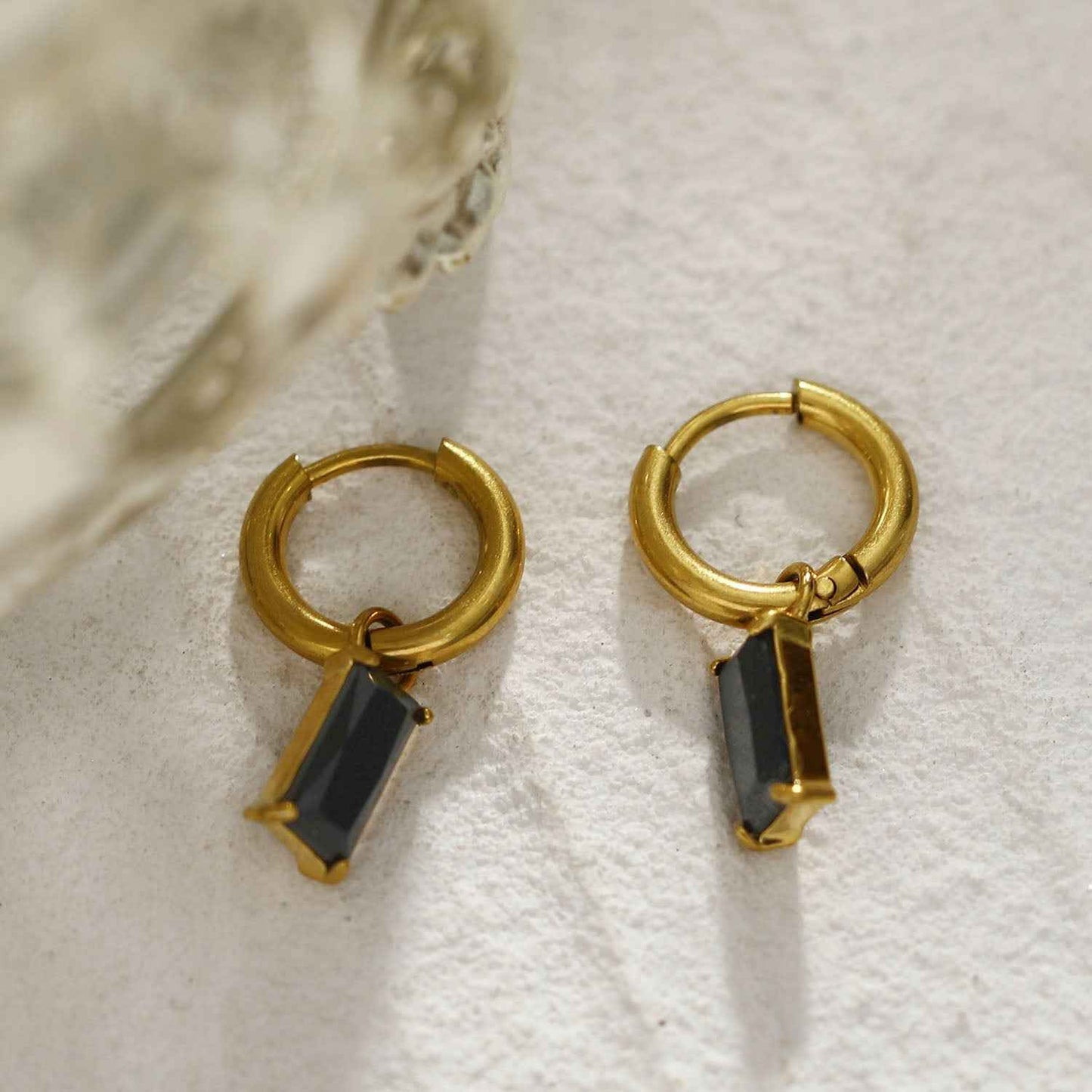 DAYSIA Gold:  Vintage Inspired Encased Black Crystal Drop Earrings