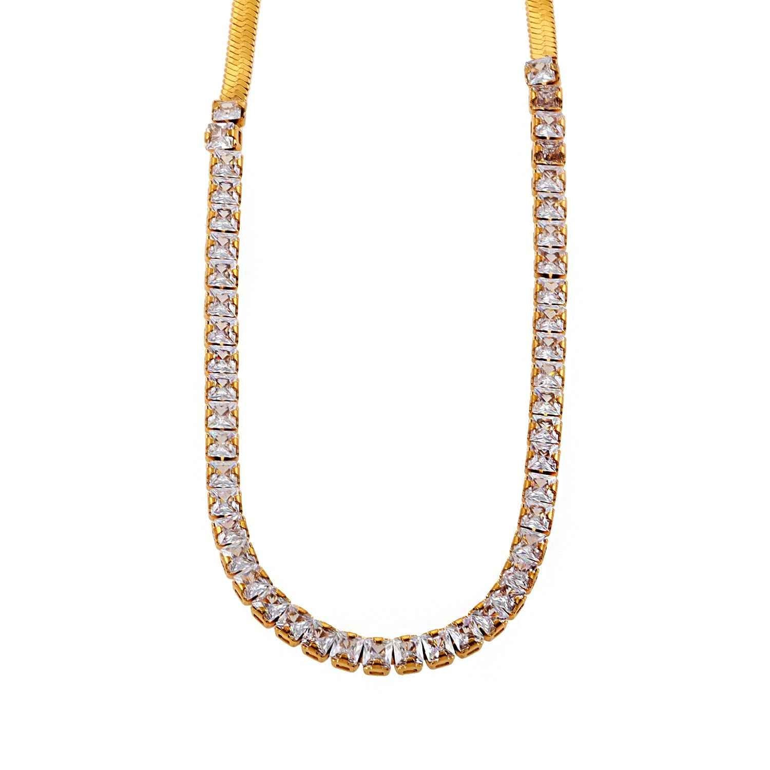 MESTIA: Combo Necklace with Snake-Skin Textured & Tennis Chains