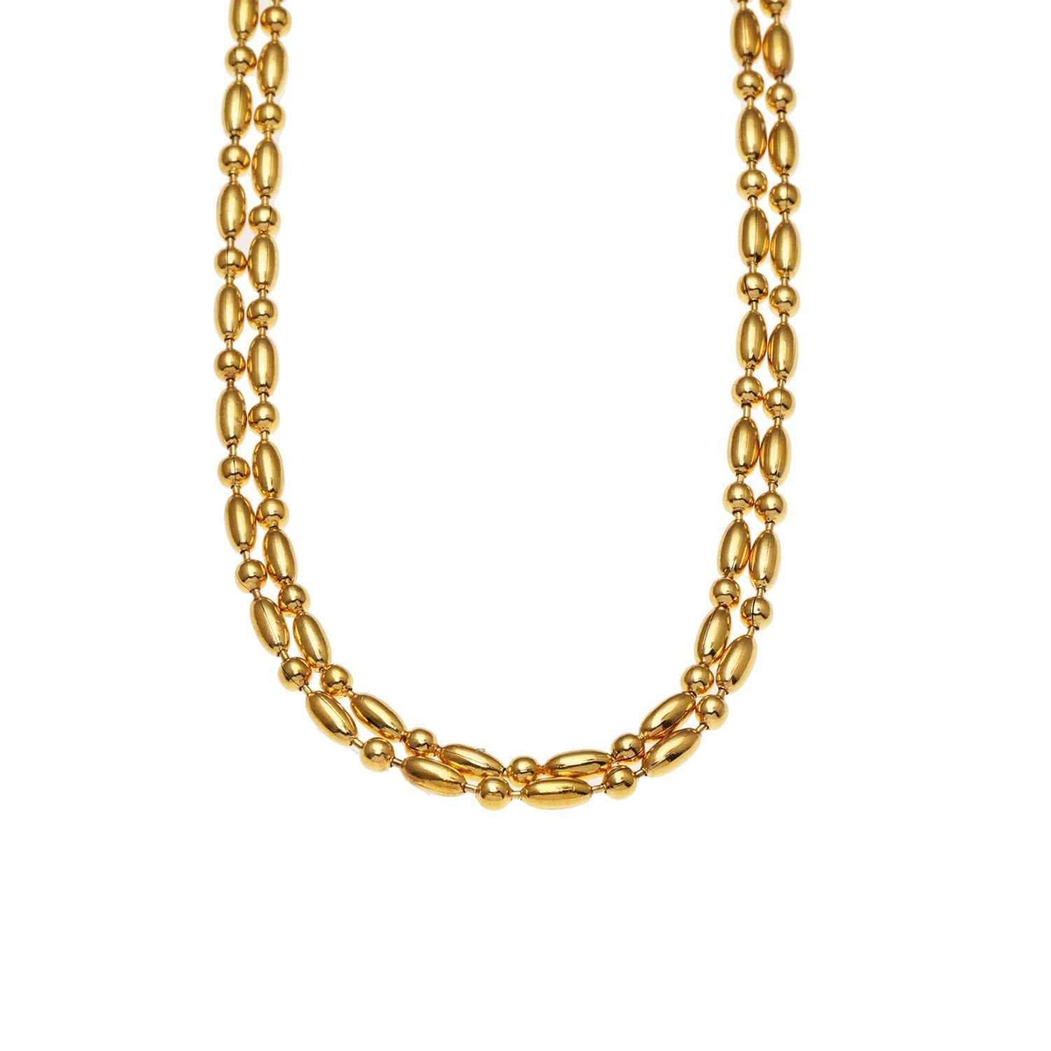 GUADIX: Double Layered Oval & Round Beaded Chain Necklace