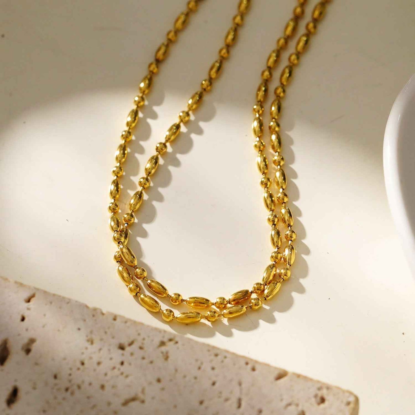 GUADIX: Double Layered Oval & Round Beaded Chain Necklace