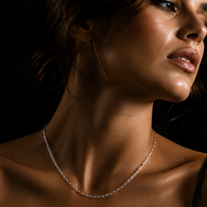PENINA Silver: Dailywear Essential Mini Paper-Clip Chain Necklace (Men & Women)