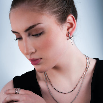 PORTNA Silver (White Gold): Sculptural Serpent Curve Earrings