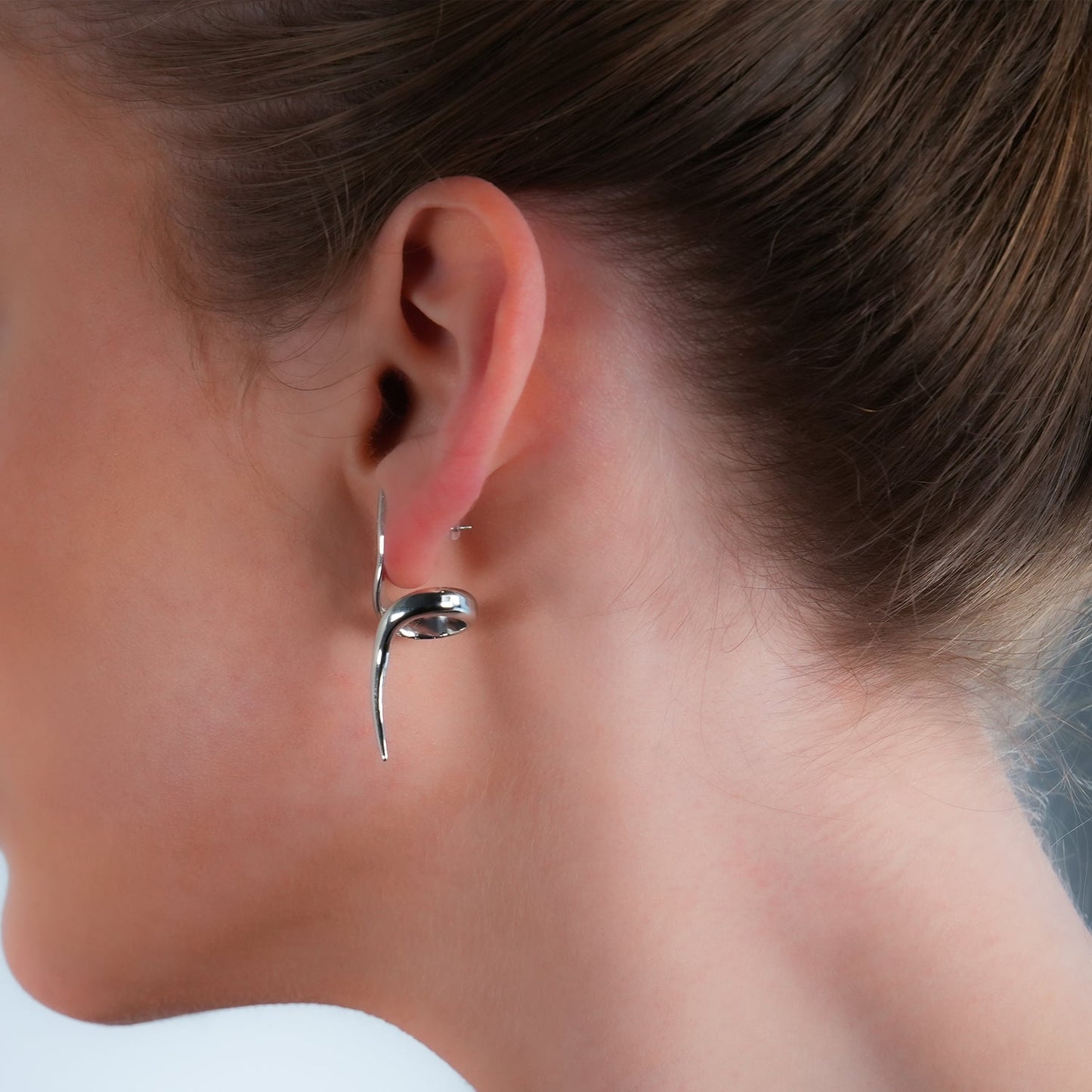 PORTNA Silver (White Gold): Sculptural Serpent Curve Earrings