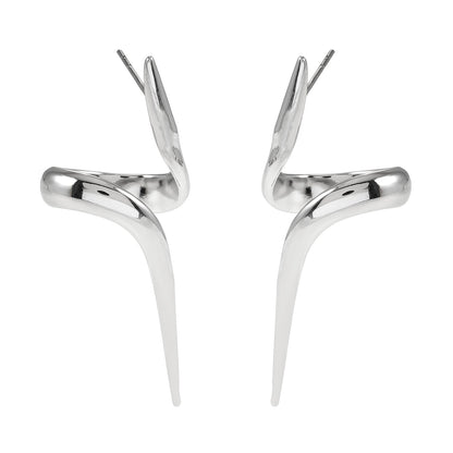 PORTNA Silver (White Gold): Sculptural Serpent Curve Earrings