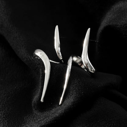 PORTNA Silver (White Gold): Sculptural Serpent Curve Earrings