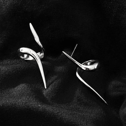 PORTNA Silver (White Gold): Sculptural Serpent Curve Earrings
