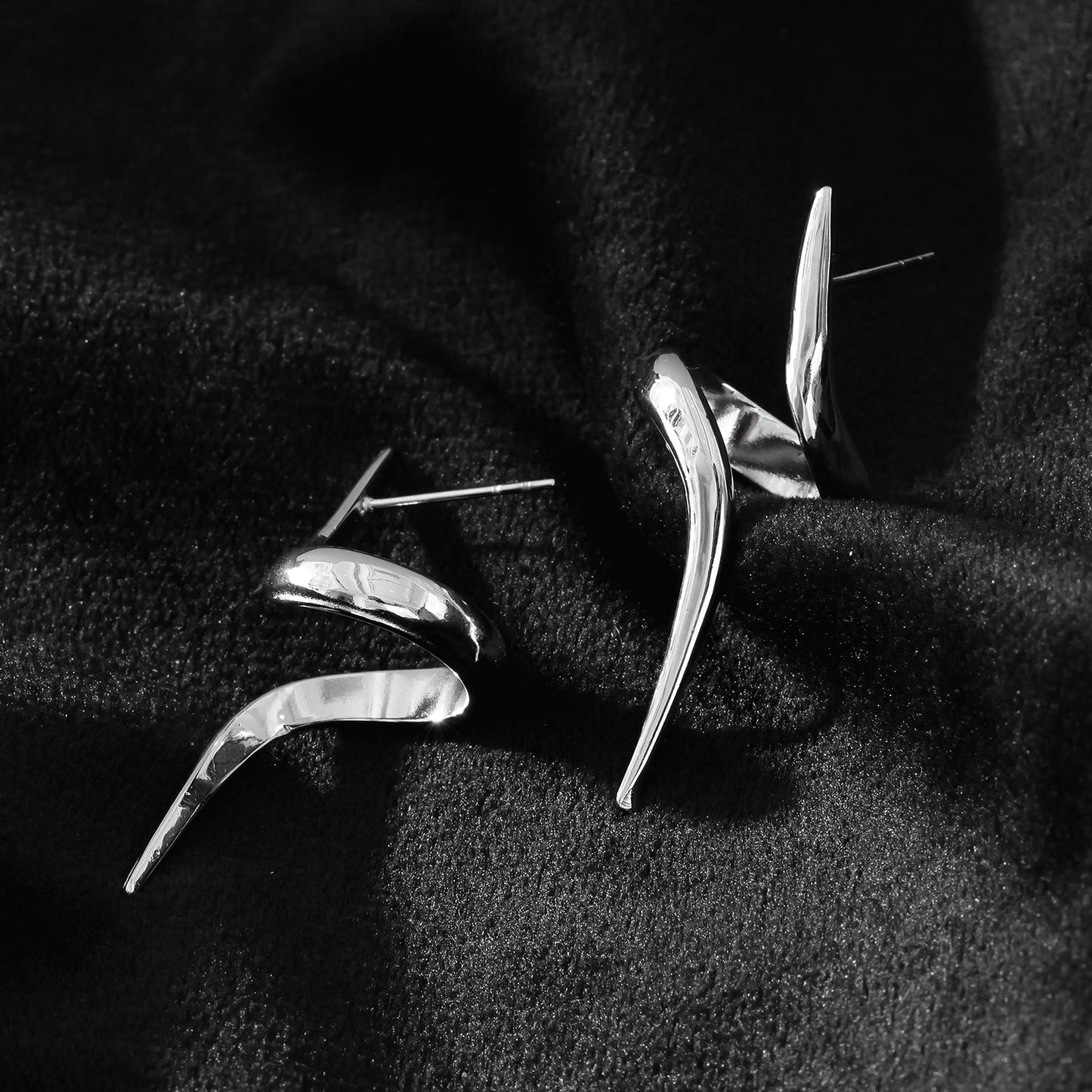 PORTNA Silver (White Gold): Sculptural Serpent Curve Earrings