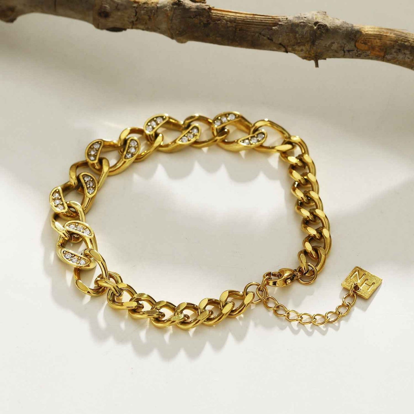 ROUBAIX Gold: Cuban Link-Chain Zirconia Statement Bracelet