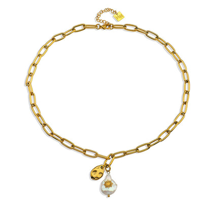 RYANN Linked Chain Necklace with a Duo of Mini Pendants.