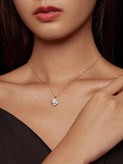 Lucky Clover 1ct Moissanite Sterling Silver Pendant Necklace