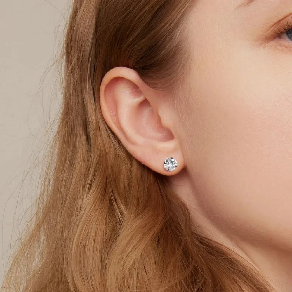 Cz Stud Earrings - 925 Sterling Silver Platinum Plated - Round Cubic Zirconia Hypoallergenic Earrings 4Mm 5Mm 6Mm 7Mm Bse166