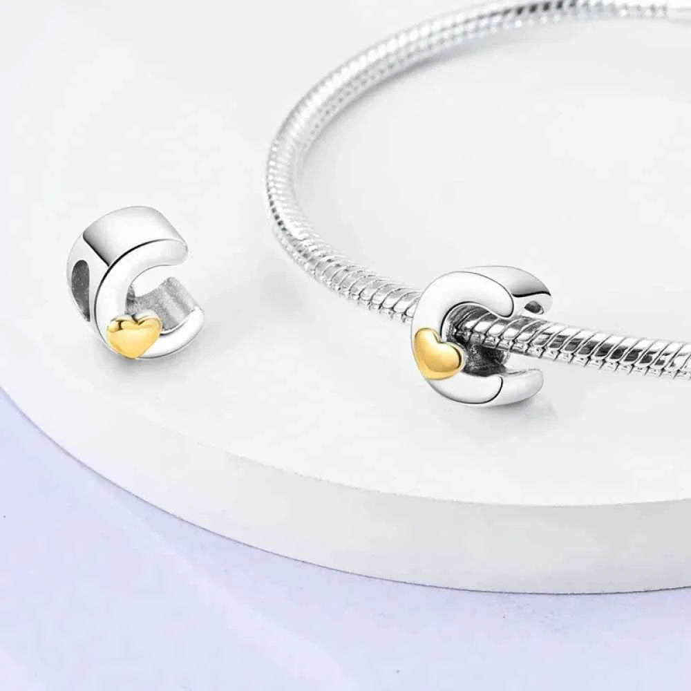925 Sterling Silver Initial Charm with Gold Heart