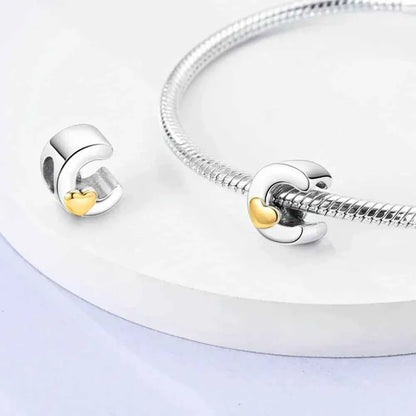 925 Sterling Silver Initial Charm with Gold Heart