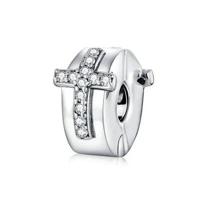 925 Sterling Silver Clear 5A Crystal Collection Family Heart X-Shape Charm Beads for Charm Bracelet & Necklace Pendant