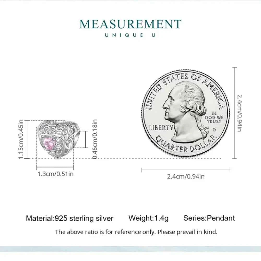 925 Sterling Silver Diy Heart Charm With Pink Zircon - Bsc777