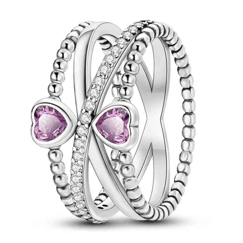 925 Sterling Silver Double Heart Infinity Ring