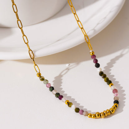 SEHAR Gold: Mixed Stone & Gold Beaded Necklace